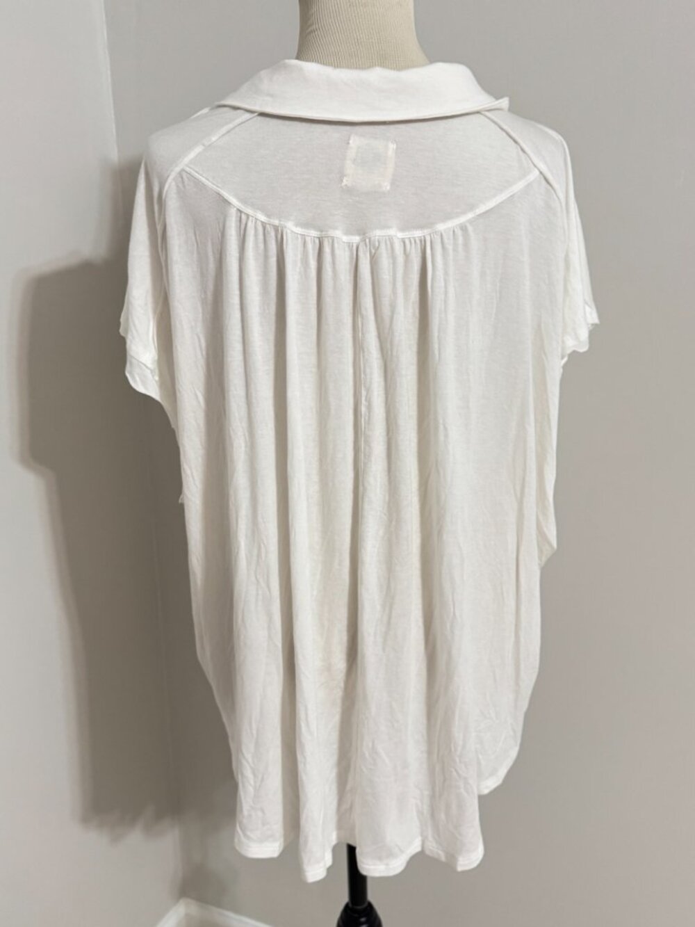 FREE PEOPLE We The Free White Drawstring Neck Henley Cropped Top - Picture 3 of 7